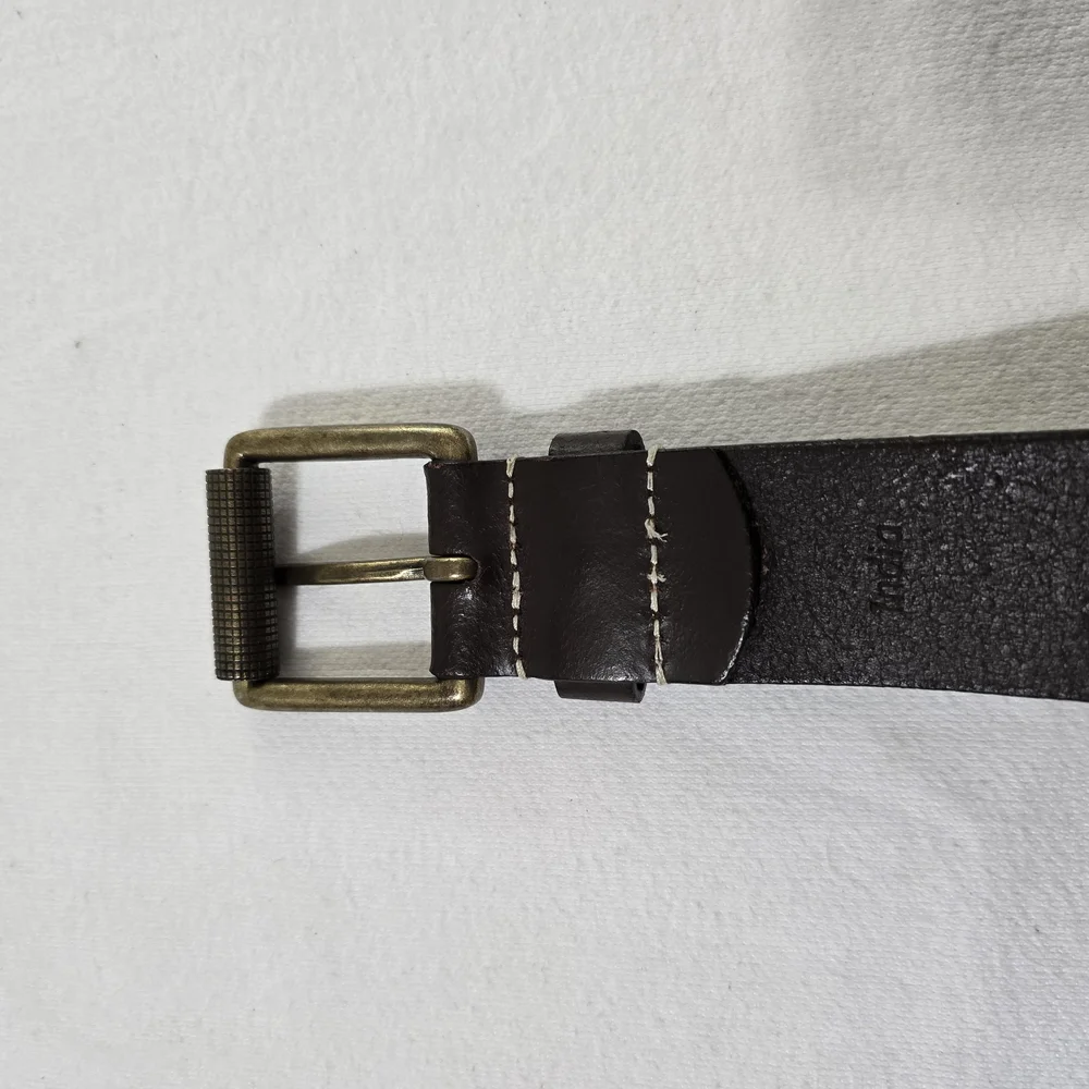 Timberland Dark Brown Genuine Leather Belt Roller Buckle Wide Keeper Size 36 - Picture 7 of 16